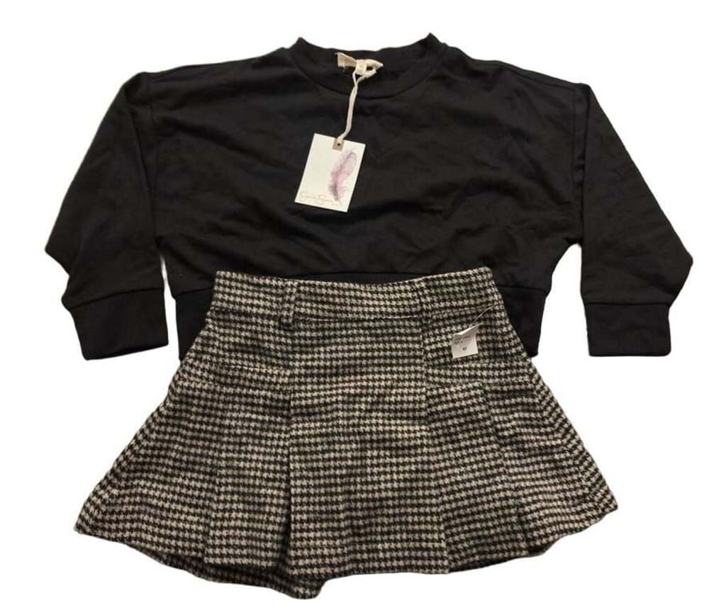 Jessica Simpson Outfit Set 2PC Size 4T Black Houndstooth Skirt Sweatshirt
